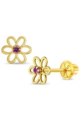 teensy gold open flower pink baby birthstone earrings